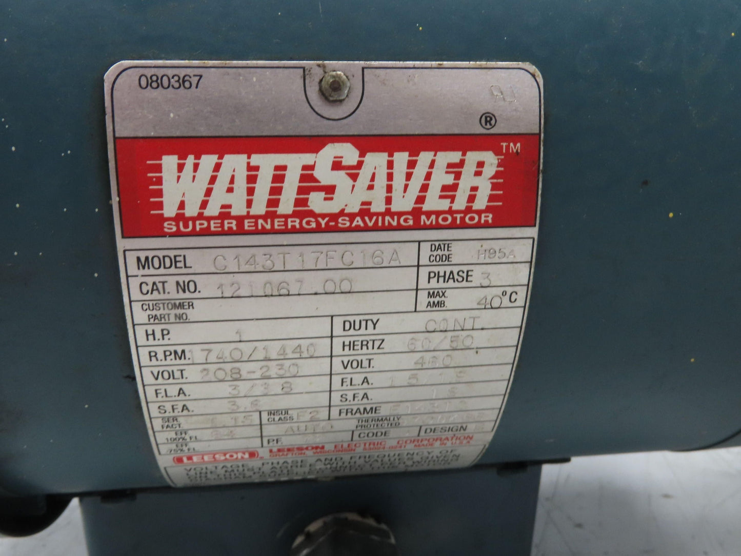 Leeson Winsmith 924MWU 15:1 Gearmotor 116 RPM 1Hp 230/460V 3PH 143TC Dual Shaft