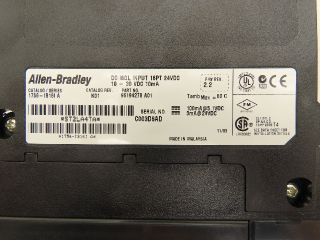 Allen Bradley 1756-IB16I DC Isolated Input 16PT 24VDC Firmware 2.2 Lot of 2