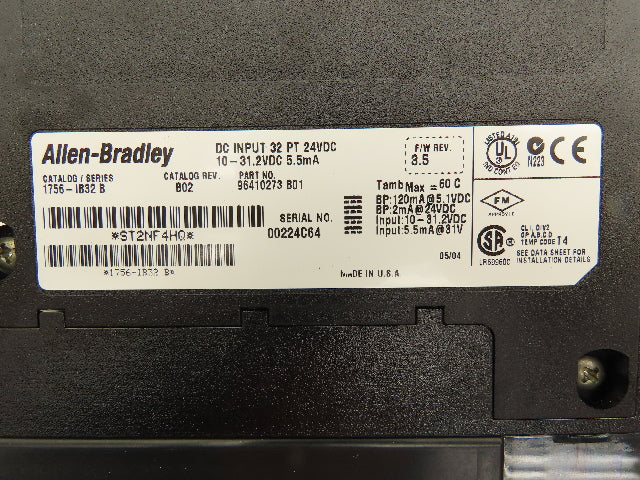 Allen Bradley 1756-IB32 DC Isolated Input 32PT 24VDC Firmware 3.4/3.5 Lot of 2