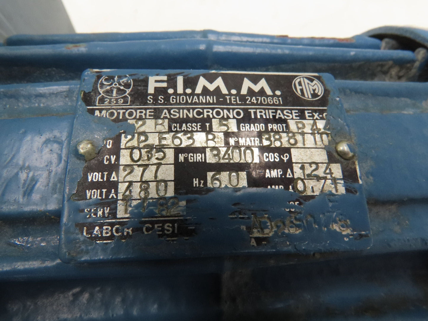 FIMM 2PE63B Blower Motor Ventilator 5" 277/480V 1.24/0.71A 3400RPM