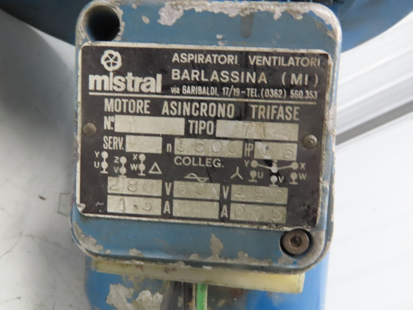 Mistral Squirrel Cage Blower Motor Ventilator 5" 460V 3PH 3500RPM
