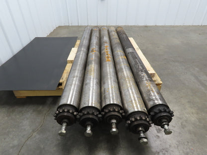 Sprocketed Steel Conveyor Pulley Roller 4.8" Dia x 70"BF  Lot of 5
