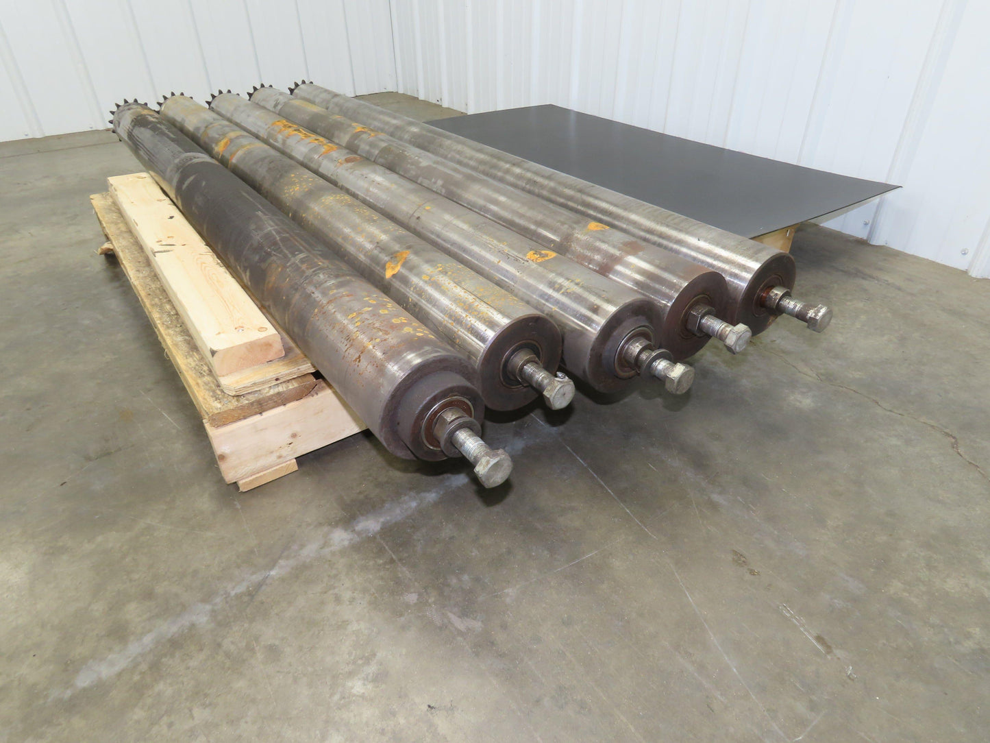 Sprocketed Steel Conveyor Pulley Roller 4.8" Dia x 70"BF  Lot of 5
