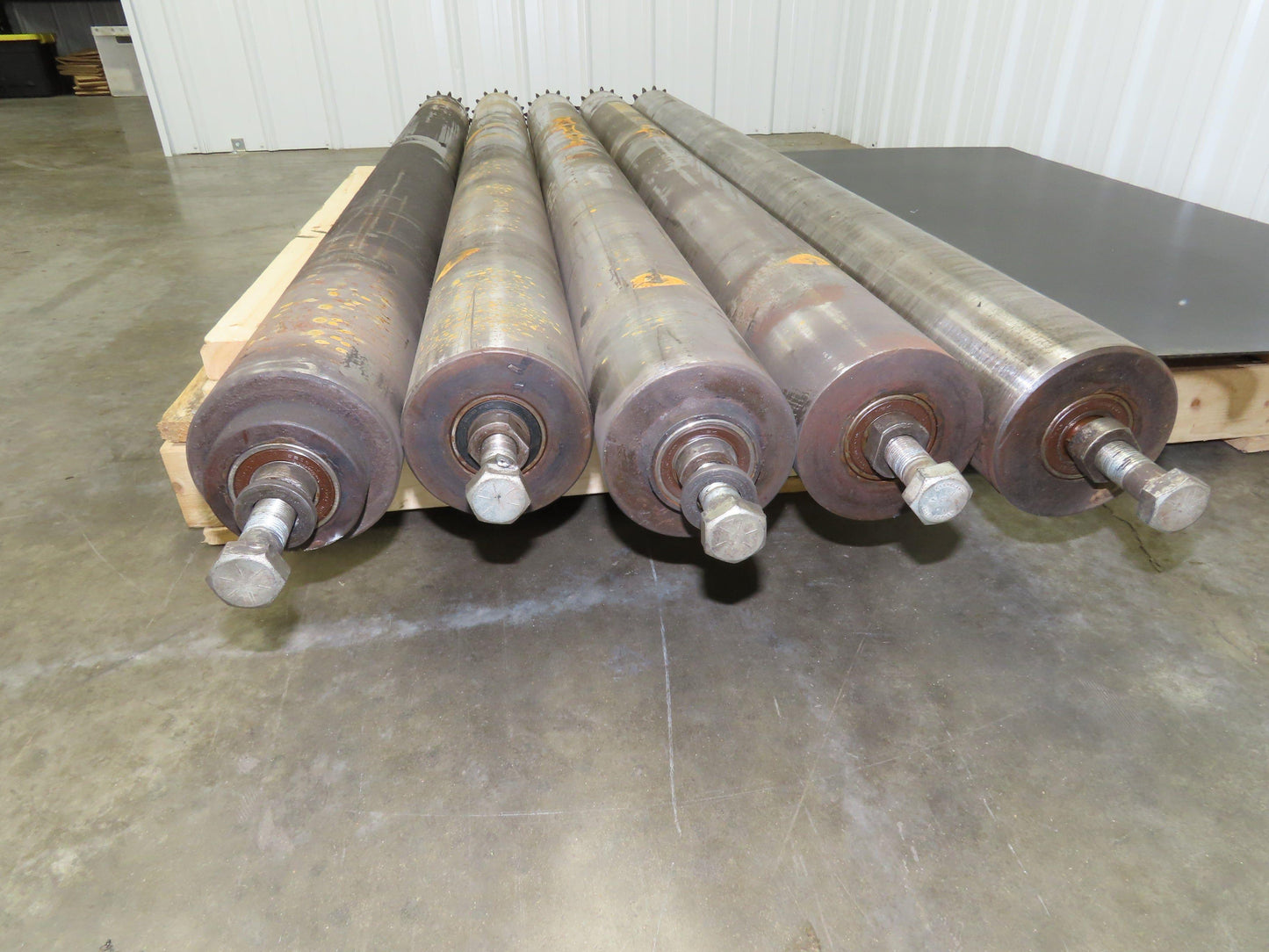 Sprocketed Steel Conveyor Pulley Roller 4.8" Dia x 70"BF  Lot of 5
