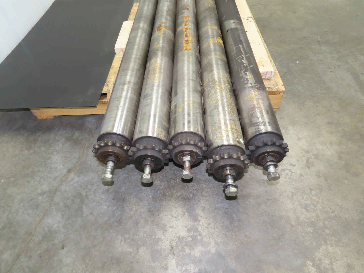 Sprocketed Steel Conveyor Pulley Roller 4.8" Dia x 70"BF  Lot of 5