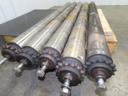 Sprocketed Steel Conveyor Pulley Roller 4.8" Dia x 70"BF  Lot of 5
