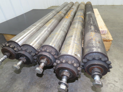 Sprocketed Steel Conveyor Pulley Roller 4.8" Dia x 70"BF  Lot of 5