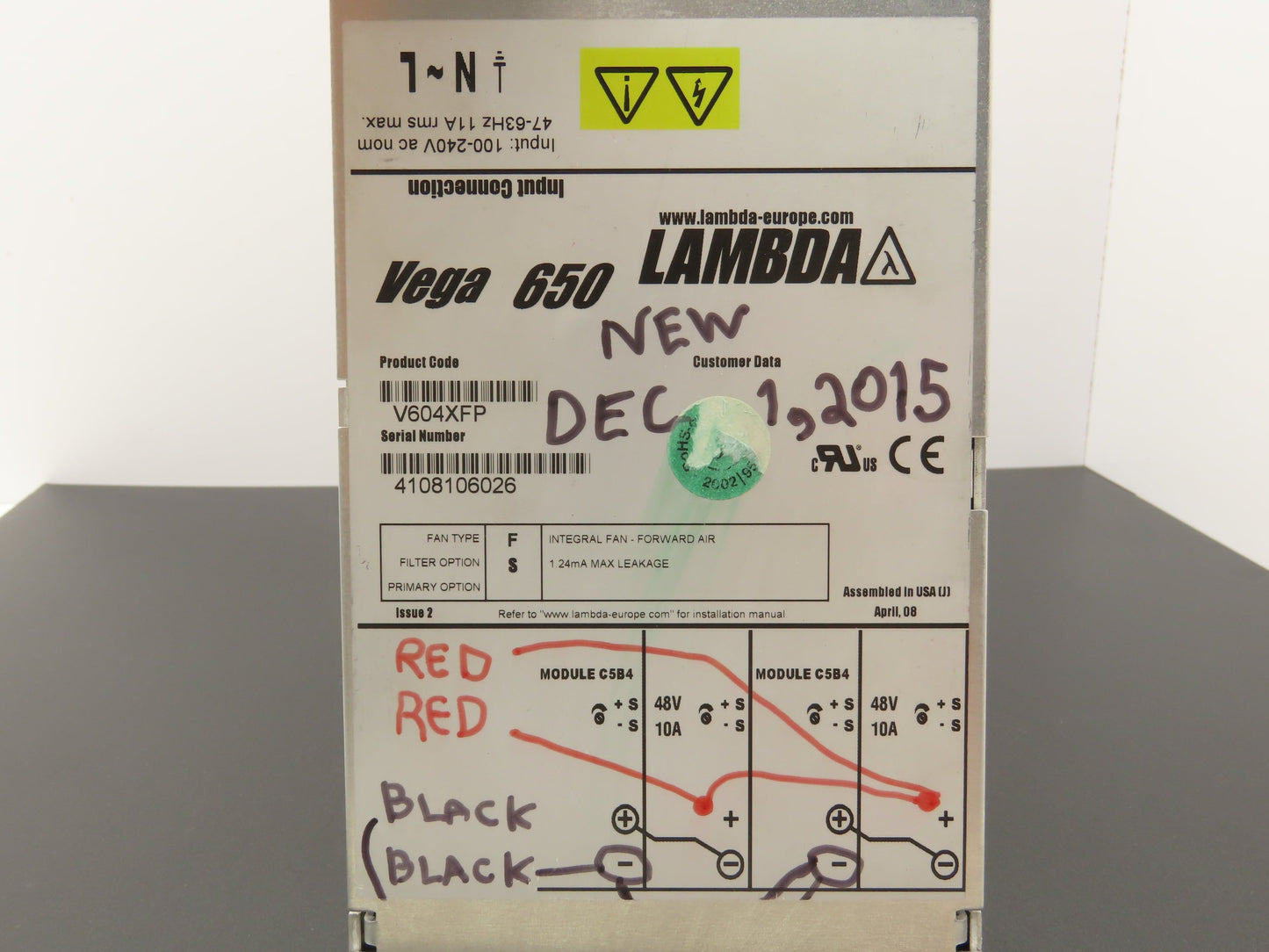 Lambda V604XFP TDK Vega 650 Power Supply 48VDC 20A Output 100-240V Input