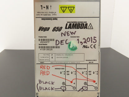 Lambda V604XFP TDK Vega 650 Power Supply 48VDC 20A Output 100-240V Input