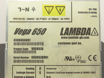 Lambda V6G05ZQ TDK Vega 650 Power Supply 48VDC 20A Output 100-240V Input