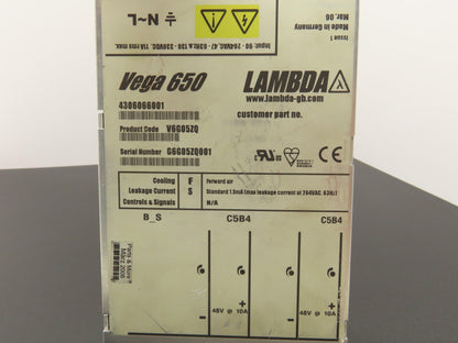 Lambda V6G05ZQ TDK Vega 650 Power Supply 48VDC 20A Output 100-240V Input