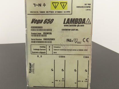 Lambda V6G05ZQ TDK Vega 650 Power Supply 48VDC 20A Output 100-240V Input