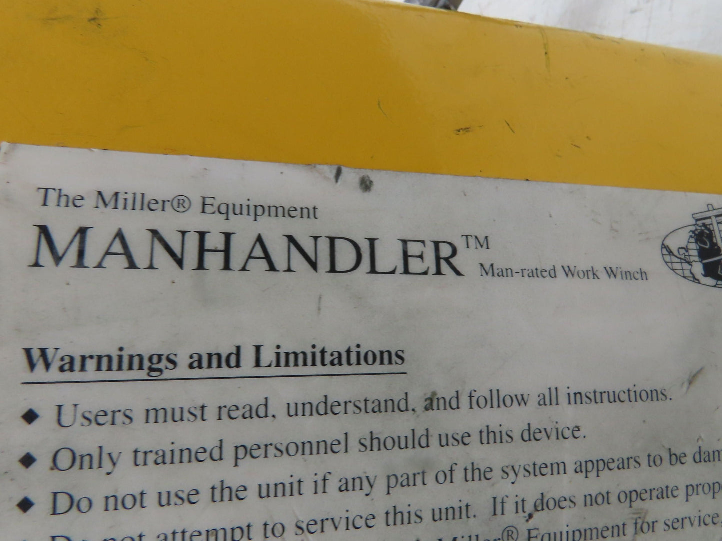 Miller 8442/65 Manhandler Manrated 350lbs Work Winch 65' SS Cable Confined Space