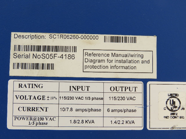 Kollmorgen SC1R06260 ServoStar SC AC Servo Motor Drive 115/230VAC 1/3PH 2.2kVA
