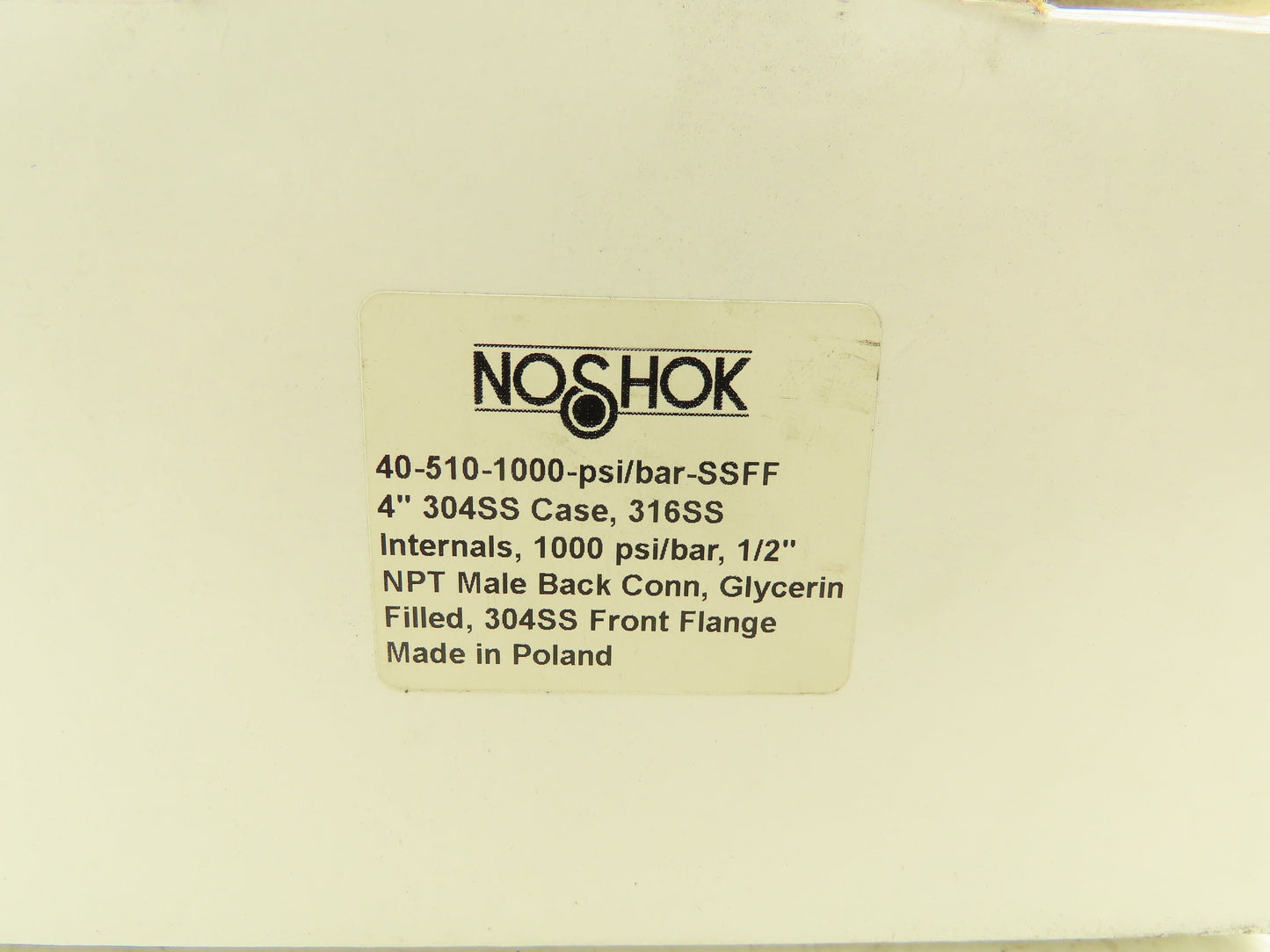 NoShok 40-510-1000 4" Stainless Pressure Gauge 1000 PSI Oil Filled 1/2" NPT