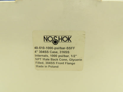 NoShok 40-510-1000 4" Stainless Pressure Gauge 1000 PSI Oil Filled 1/2" NPT