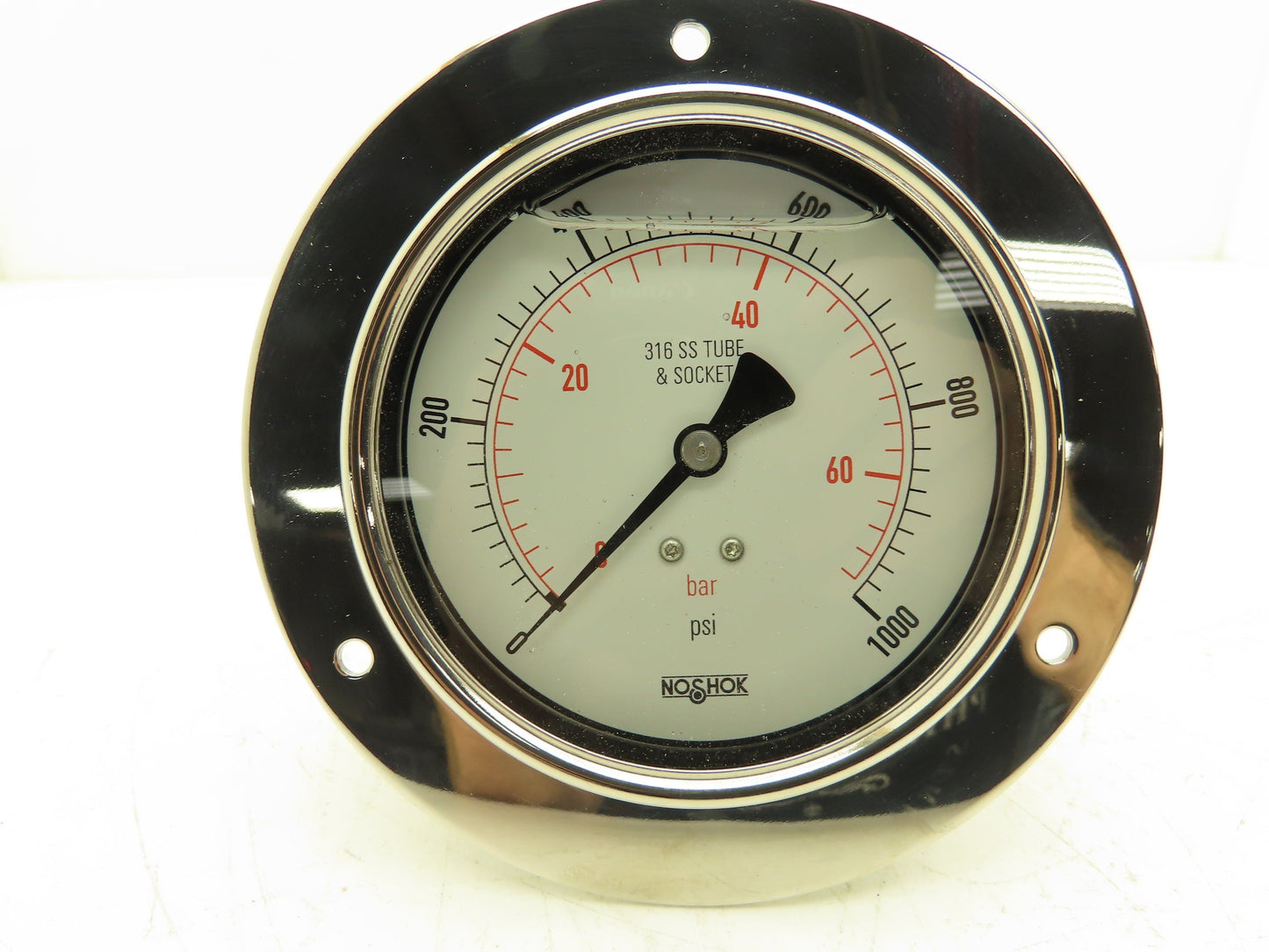NoShok 40-510-1000 4" Stainless Pressure Gauge 1000 PSI Oil Filled 1/2" NPT