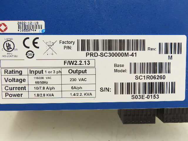 Kollmorgen SC1R06260 ServoStar SC AC Servo Motor Drive 115/230VAC 1/3PH 2.2kVA