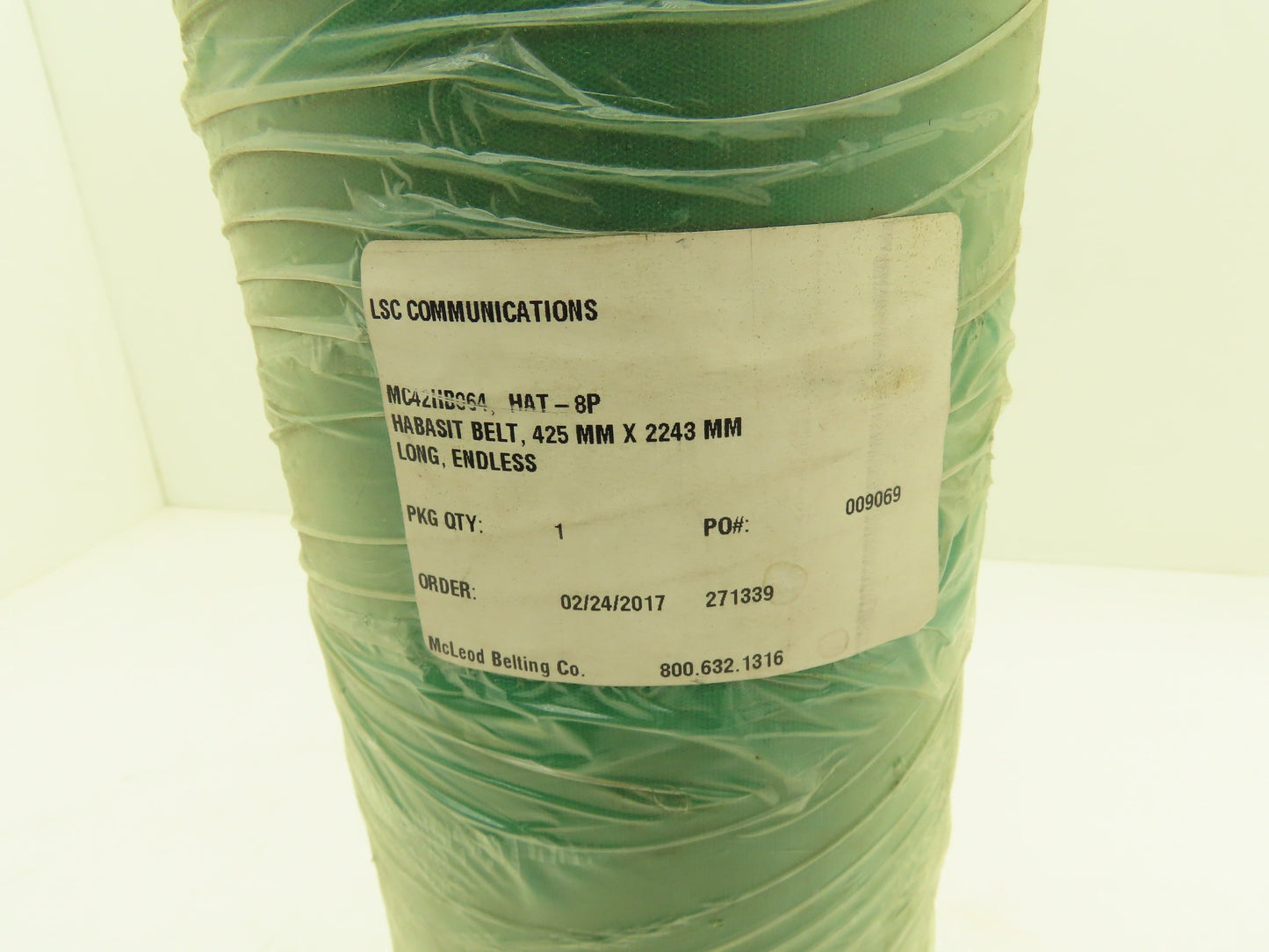 Habasit HAT-8P Material Handling Conveyor Belt Green Rubber 425x2243mm Endless