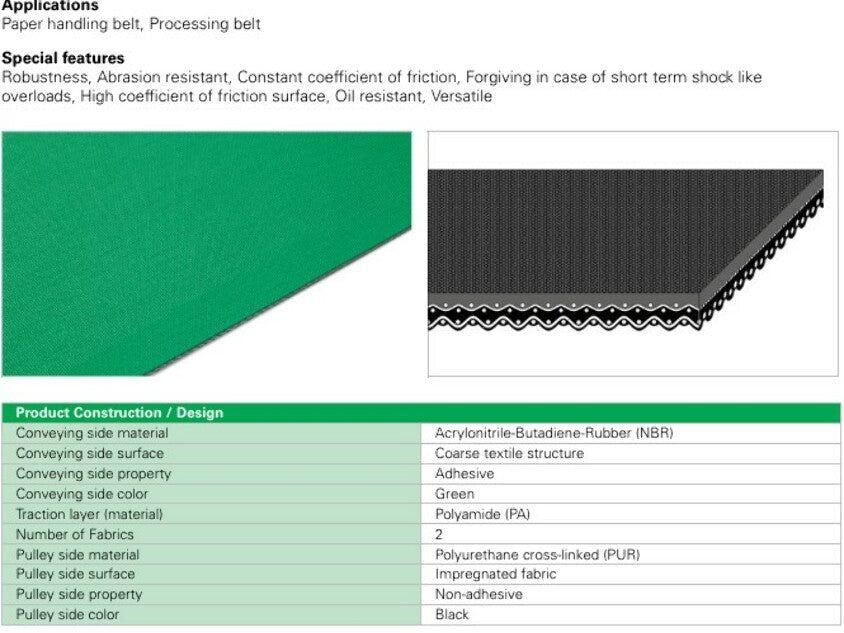 Habasit HAT-8P Material Handling Conveyor Belt Green Rubber 425x2243mm Endless