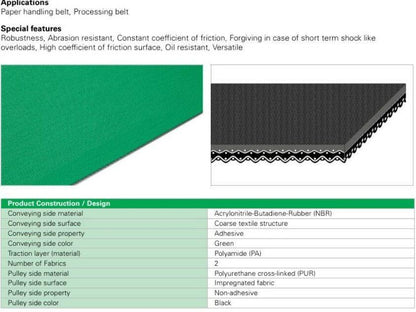 Habasit HAT-8P Material Handling Conveyor Belt Green Rubber 425x2243mm Endless