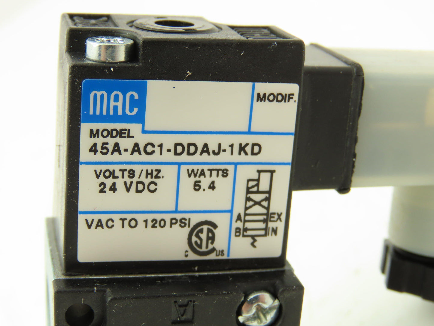 MAC 45A-AC1-DDAJ-1KD Pneumatic Valve 4/2 24VDC Vacuum to 120 PSI