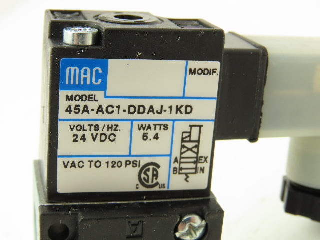 MAC 45A-AC1-DDAJ-1KD Pneumatic Valve 4/2 24VDC Vacuum to 120 PSI