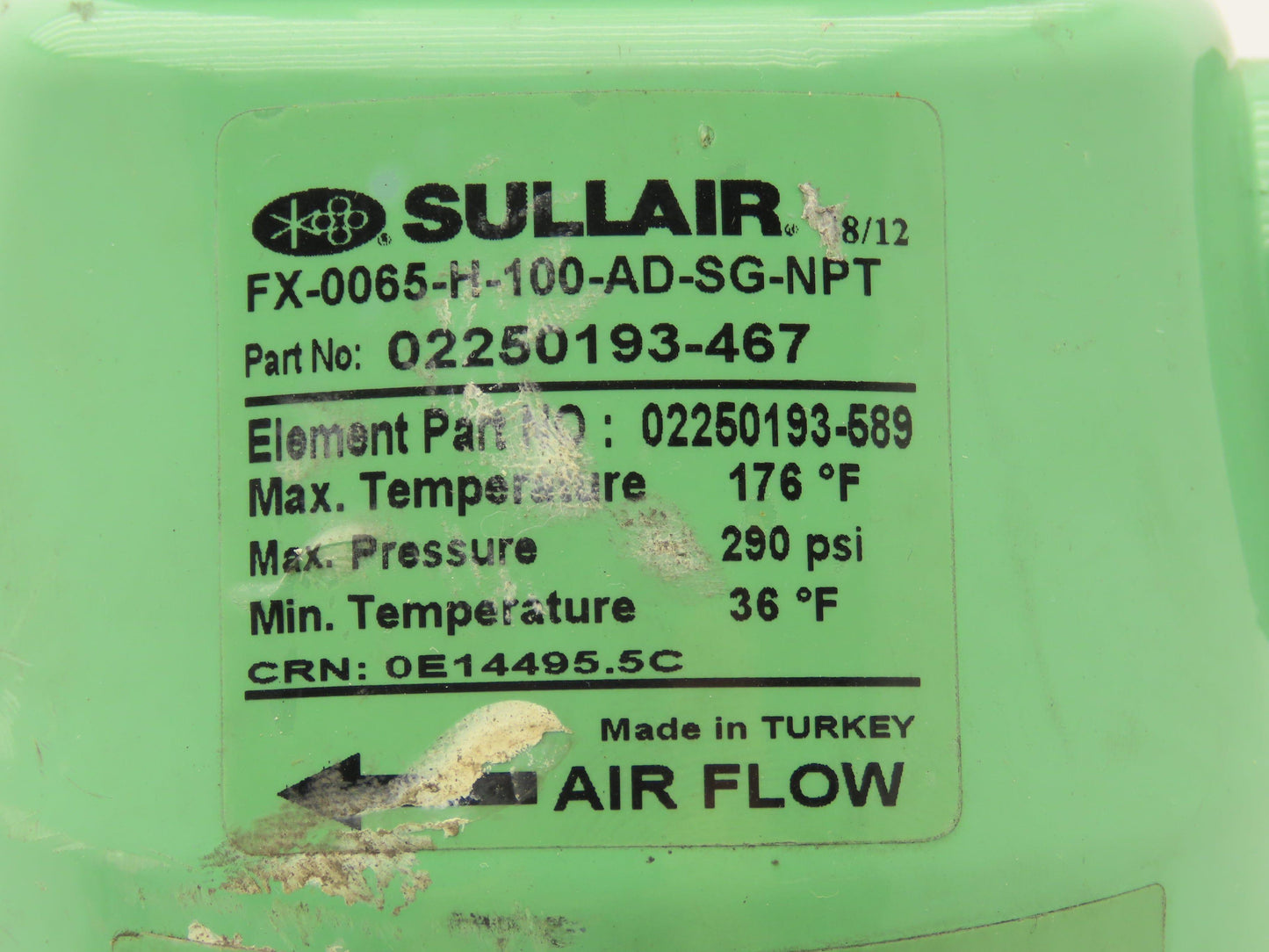 Sullair FX-0065-H-100-AD-SG-NPT Inline Compressed Air Filter 1" NPT 290PSI