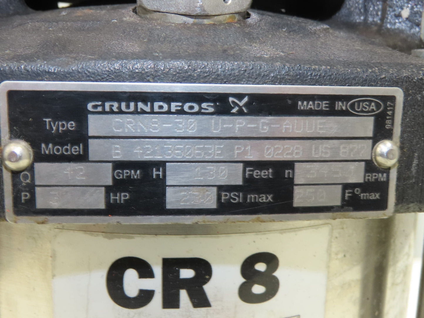 Grundfos CRN8-30 U-P-G-AUUE Vertical Centrifugal Pump 2" 42 GPM 3Hp 230/460V 3PH