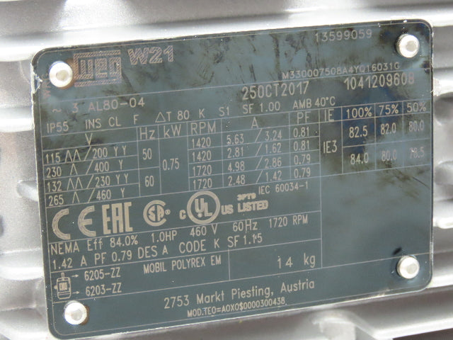 Weg W21 Gearmotor 1Hp 230/460V 3PH 5:1 Hollow Shaft Gammerler SUA 404S 3C 80-04F