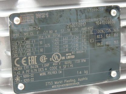 Weg W21 Gearmotor 1Hp 230/460V 3PH 5:1 Hollow Shaft Gammerler SUA 404S 3C 80-04F