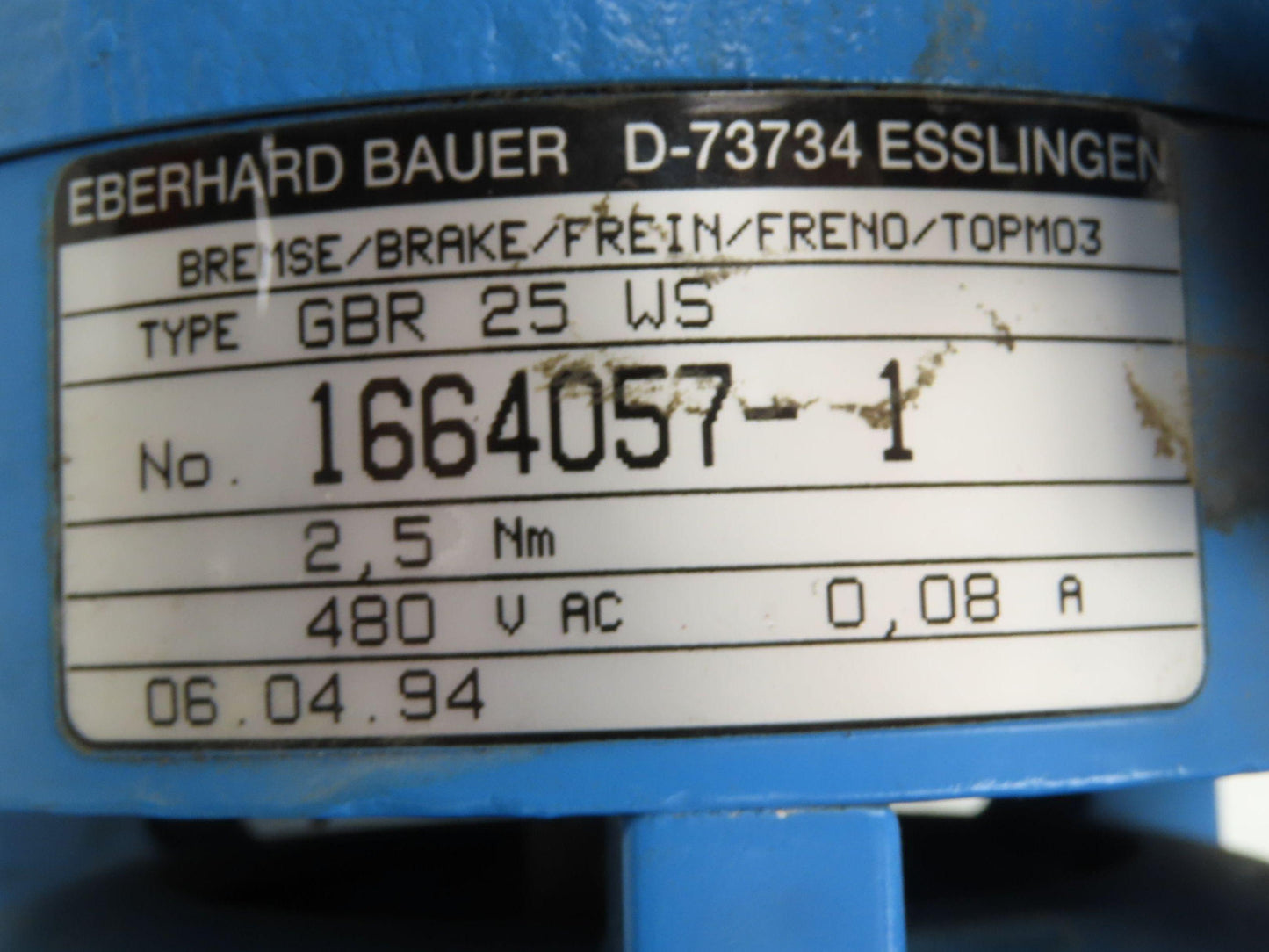 Eberhard Bauer G13-10/DK 74-178-AS/M Inline Gearmotor w/Brake 32rpm 277/480V 3PH