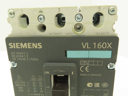 Siemens VL 160X 3VL1703-1DA33-0AA0 Circuit Breaker 3-Pole 3PH 32A 690VAC 250VDC