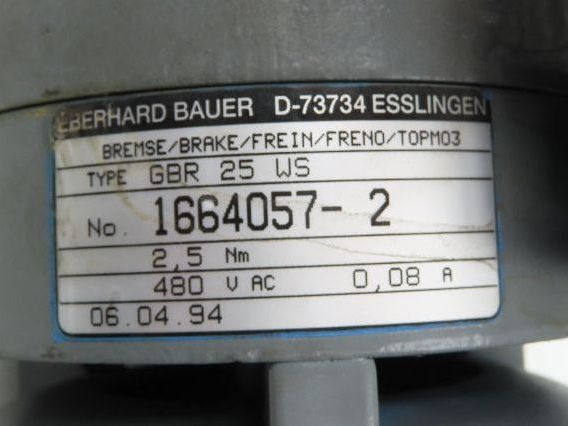 Eberhard Bauer G13-10/DK 74-178-AS/M Inline Gearmotor w/Brake 32rpm 277/480V 3PH