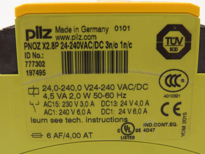 Pilz PNOZ X2.8P Safety Relay 24-240V AC/DC 3NO 1NC 3.0-6.0A