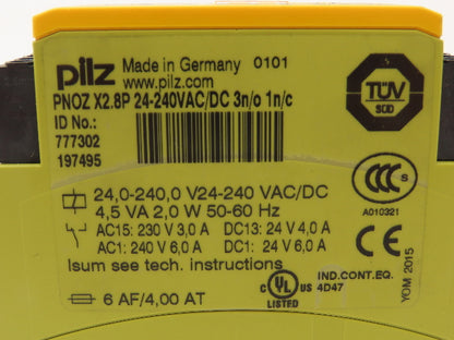 Pilz PNOZ X2.8P Safety Relay 24-240V AC/DC 3NO 1NC 3.0-6.0A