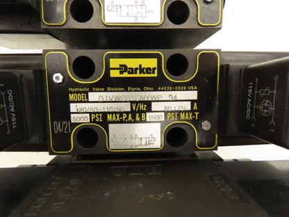 Parker D1VW Hydraulic Directional Solenoid Valves 3-Station Manifold 115V