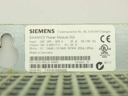 Siemens 6SL3225-0BE31-5AA0 Sinamics AC Drive 480V 25HP 18.5kW 36A