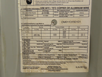 Siemens Fusible Heavy Duty Safety Disconnect Switch 30A 600VAC 3 Pole