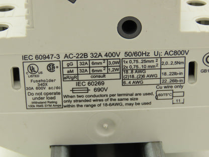 Italweber 2303038 BCH 3x38 Fuse Holder 3-Pole 32A 600V 18-8AWG 10x38 Lot of 3