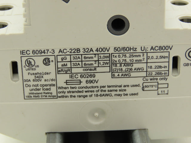 Italweber 2303038 BCH 3x38 Fuse Holder 3-Pole 32A 600V 18-8AWG 10x38 Lot of 3