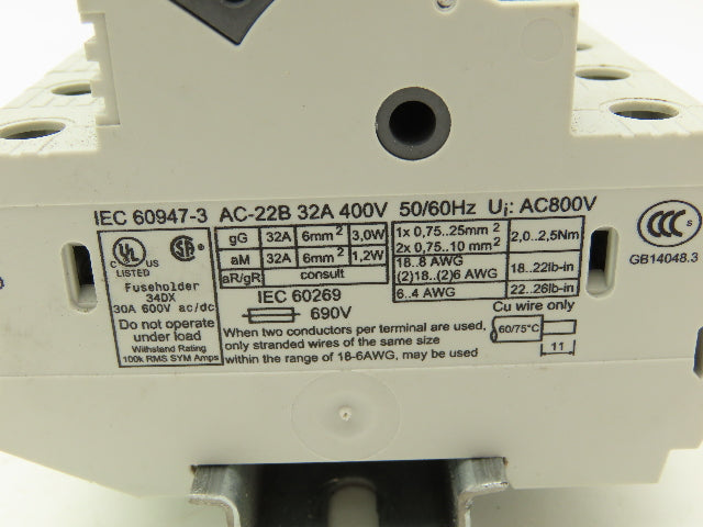 Italweber 2302038 BCH 2x38 Fuse Holder 2-Pole 32A 600V 18-8AWG 10x38 Lot of 4