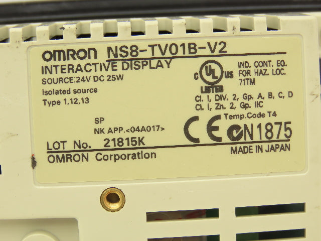 Omron NS8-TV01B-V2 Interactive Display 24VDC 25W Protective Covering