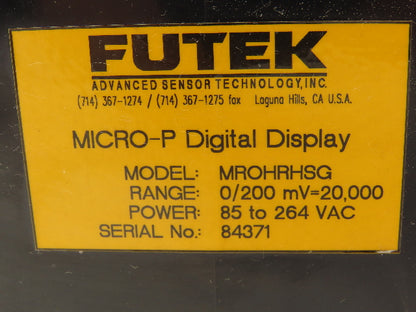 Futek MROHRHSG Micro-P Digital Display 120/240VAC Input 0/200mV=20,000 Range