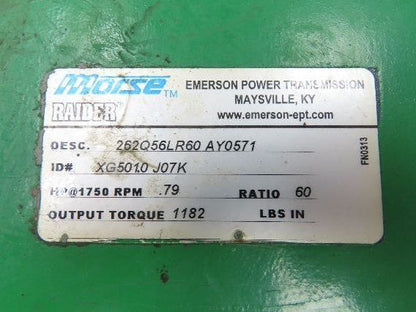 Morse Baldor 262Q56LR60 Dual Shaft Gearmotor 60:1 Ratio 29RPM .75Hp 230/460V 56C