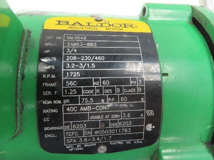Morse Baldor 262Q56LR60 Dual Shaft Gearmotor 60:1 Ratio 29RPM .75Hp 230/460V 56C