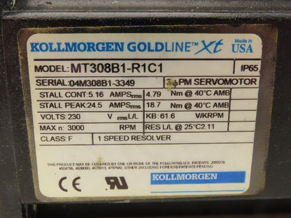 Kollmorgen MT308B1-R1C1 GoldLine XT Servo Motor 3PH 230V 3000RPM