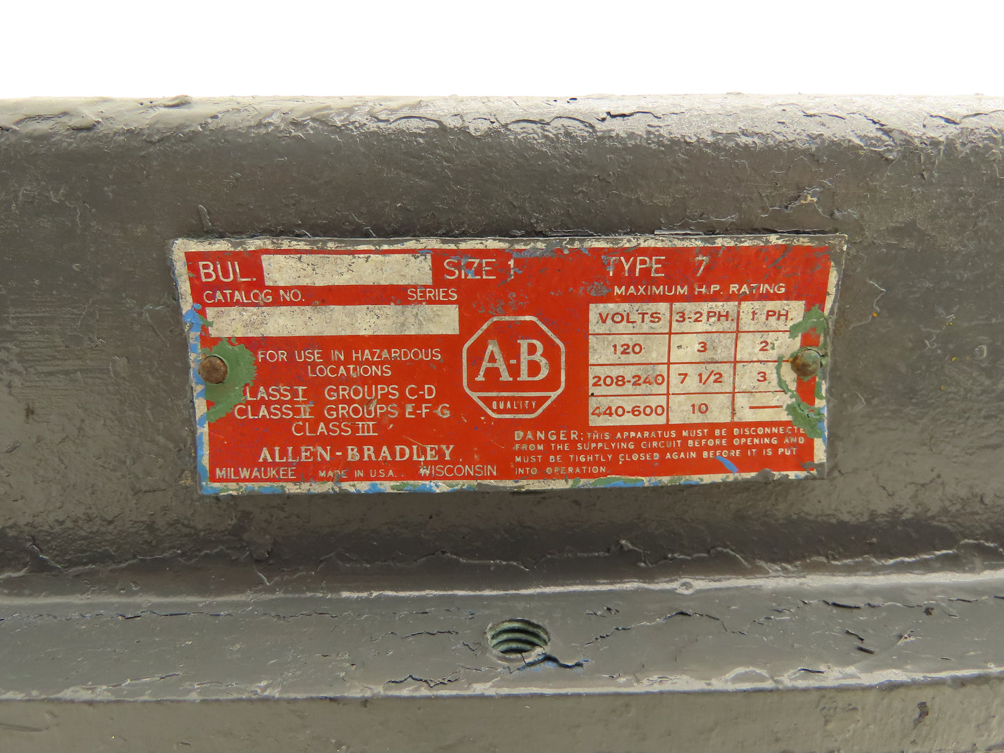 Allen Bradley 71A288 Vintage Size 1 Motor Starter Explosion Proof Enclosure