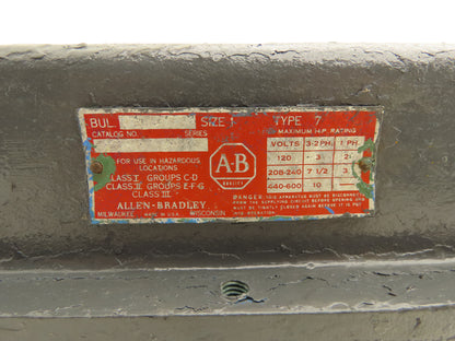 Allen Bradley 71A288 Vintage Size 1 Motor Starter Explosion Proof Enclosure