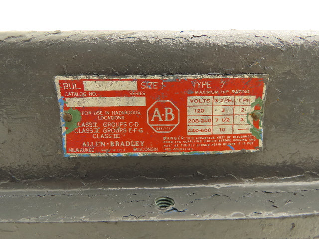 Allen Bradley 71A288 Vintage Size 1 Motor Starter Explosion Proof Enclosure